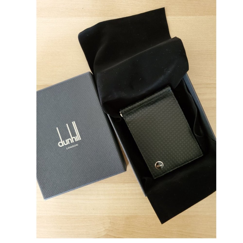 NWT - DUNHILL Black Leather Wallet with Money Clip